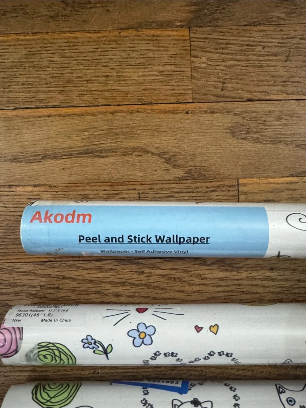 3 Rolls of Cute Cat & Floral Pattern Print Peel and Stick Wallpaper